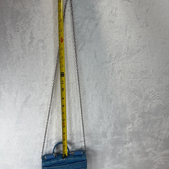 BRIGHTON Clutch Croc Embossed Leather Purse Turquoise Blue Silver Chain Strap